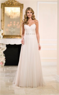 Sheath Strapless Lace Tulle Flowing Wedding Dress Crystals Belt