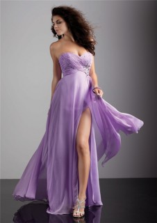 Sheath sweetheart long lilac chiffon flowy prom dress with split