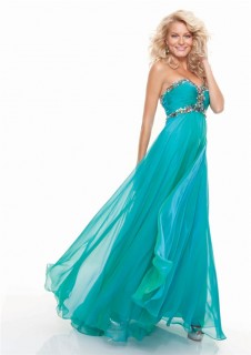 Sheath sweetheart long turquoise chiffon prom dress with beading