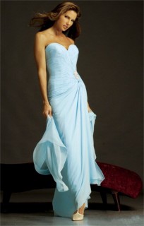 Simple Elegant Strapless Long Light Blue Chiffon Evening Wear Dress