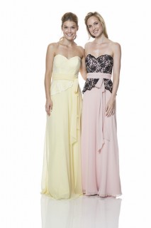 Strapless Long Light Pink Chiffon Black Lace Peplum Occasion Bridesmaid Dress With Belt