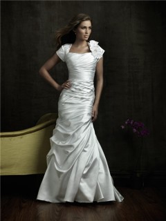 Trumpet/ Mermaid square court train cap sleeve modest wedding gown