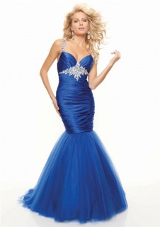 Trumpet/Mermaid sweetheart floor length royal blue prom dress with straps