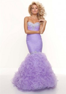 Trumpet/Mermaid sweetheart long lavender prom dress with ruffles and beading