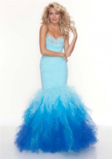 Trumpet/Mermaid sweetheart long multi color prom dress with beaded and ruffles