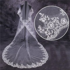 Vintage One Tier Tulle Lace Long Chapel Wedding Bride Veil