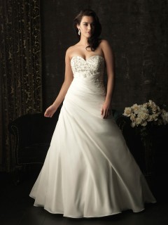 A line sweetheart sweep train corset back taffeta plus size wedding dress with beading