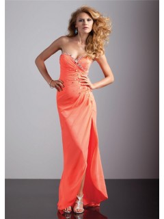 A-Line/Princess sweetheart coral chiffon high low prom dress with beading