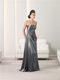 A Line Strapless Charcoal Grey Taffeta Mother Of The Bride Evening Dress With Shawl