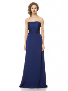 A Line Strapless Long Royal Blue Chiffon Ruched Special Occasion Bridesmaid Dress