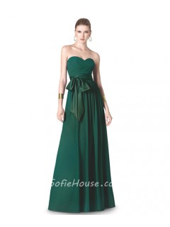 A Line Strapless Sweetheart Long Dark Green Chiffon Evening Dress With Sash Bow