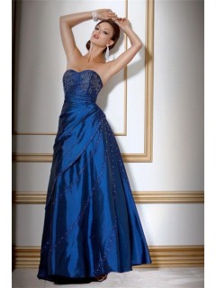 A Line Sweetheart Long Royal Blue Taffeta Beaded Evening Wear Dress