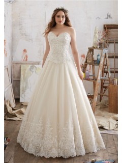 A Line Sweetheart Tulle Lace Plus Size Wedding Dress Corset Back