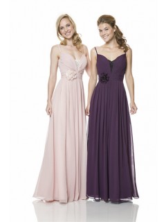 A Line V Neck Spaghetti Strap Long Blush Pink Special Occasion Bridesmaid Dress Flower Belt