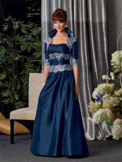 A line long navy blue taffeta mother of the bride dress with jacket
