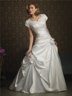 A line sweetheart cap sleeve taffeta wedding dress