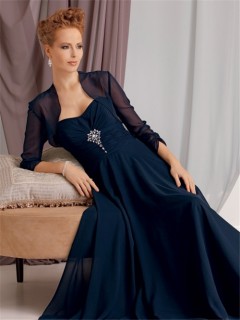 A line sweetheart long navy blue chiffon vintage mother of the bride dress with jacket