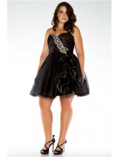 Amazing Ball Sweetheart Short/ Mini Black Tulle Feathers Plus Size Cocktail Dress