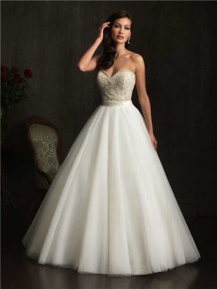 Ball Gown Strapless Sweetheart Tulle Embroidery Beaded Wedding Dress With Sash