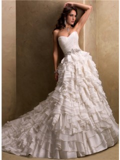 Ball Gown Sweetheart Layered Ivory Organza Wedding Dress With Sparkle Beading