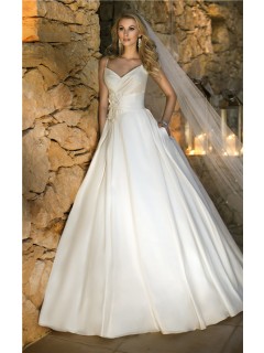 Ball Gown Sweetheart Spaghetti Strap Tafftea Flower Wedding Dress With Pearls Buttons