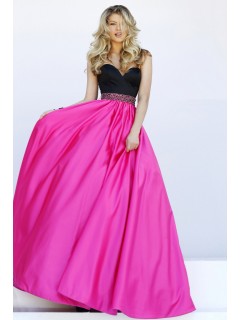 Beautiful A Line Sweetheart Black And Hot Pink Satin Prom Dress