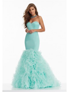 Beautiful Mermaid Sweetheart Corset Aqua Satin Organza Ruffle Prom Dress