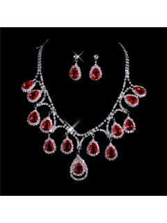 Beautiful ruby Women's Jewelry Set Including Necklace, Earrings