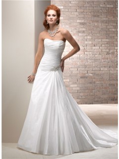 Civil Simple A Line Strapless Taffeta Wedding Dress With Crystal Corset Back