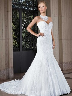 Classic Mermaid Sweetheart Low Back Lace Wedding Dress With Buttons
