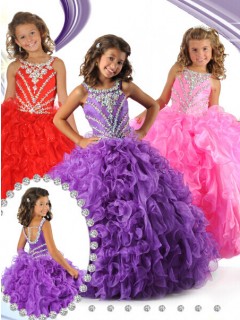 Cute Ball Lavender Purple Organza Ruffle Beaded Girls Pageant Party Prom Dress