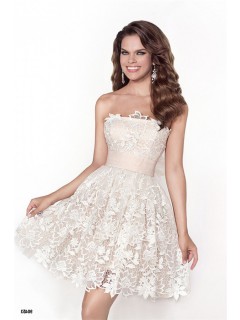 Cute Strapless Short Ivory Venice Lace Party Prom Dress With Sash