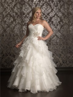 Elegant Ball gown sweetheart sweep train organza plus size wedding dress with ruffles