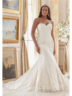 Elegant Mermaid Sweetheart Lace Plus Size Wedding Dress Corset Back
