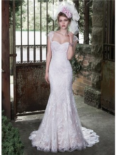 Elegant Mermaid Sweetheart Vintage Lace Wedding Dress Detachable Cap Sleeves