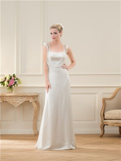 Elegant Sheath Open Back Chiffon Lace Wedding Dress With Buttons