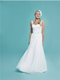 Elegant Sweetheart Cowl Open Back Ruched Chiffon Wedding Dress With Straps