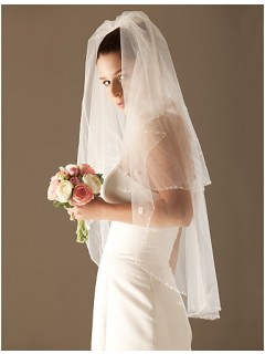 Elegant Two Layer Tulle Wedding Bridal Veil With Beaded