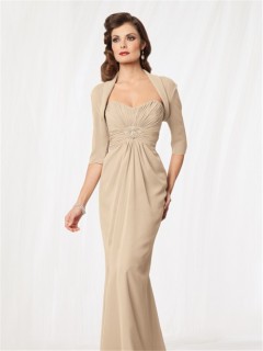 Elegant mermaid floor length champagne chiffon mother of the bride dress with jacket