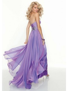 Elegant sweetheart floor length lilac chiffon prom dress with beading