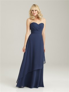 Empire sweetheart long navy blue chiffon bridesmaid dress with ruffles