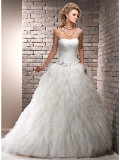 Fairy Tale Ball Gown Strapless Puffy Ivory Tulle Wedding Dress Corset Back