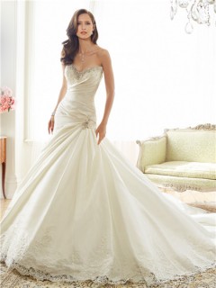 Fit And Flare Trumpet Sweetheart Neckline Taffeta Lace Crystal Corset Wedding Dress