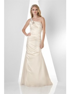 Fitted Mermaid One Shoulder Strap Long Ivory Taffeta Wedding Guest Bridesmaid Dress