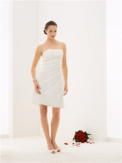 Fitted Strapless Taffeta Draped Short Wedding Dress With Flowers