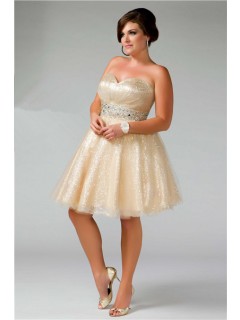 Glamorous Ball Gown Strapless Short/ Mini Shimmer Nude Sequins Plus Size Prom Dress