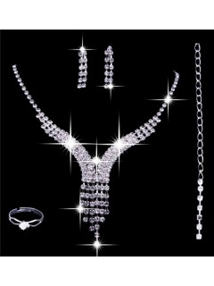 Gorgeous Shining Rhinestones Wedding Necklace And Earrings Jewelry Set