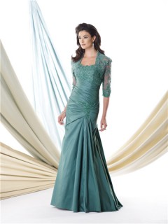 Mermaid Dropped Waist Green Taffeta Lace Mother Of The Bride Evening Dress With Jacket