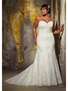 Modest Mermaid Sweetheart Lace Beaded Plus Size Wedding Dress With Jacket Buttons