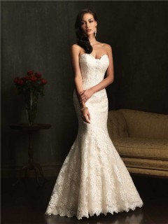 Nice Mermaid Sweetheart Ivory Lace Wedding Dress With Buttons Train